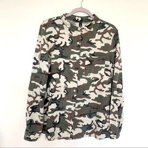 𝅺VENTI6 ITALY LINEN Shirt top Camo button up SMALL army green brown NWOT